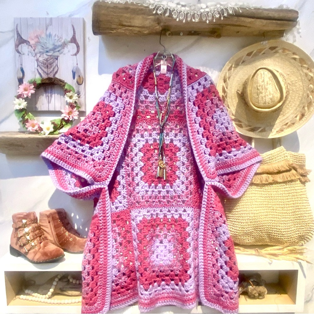Vintage Pink Crochet Cardigan